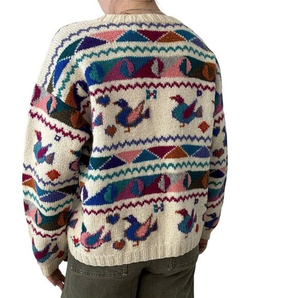 Vintage Robert Scott Hand Knit 100% Wool Duck Rainbow Retro Chunky Cardigan 38 - Picture 7 of 11